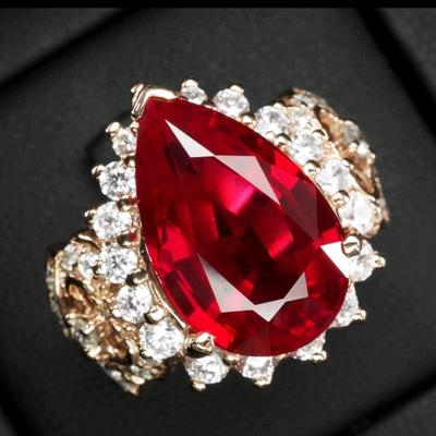 Vivid Red Rubellite Tourmaline Pear 14.70Ct 925 Sterling Silver Ring