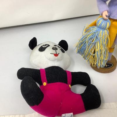 Sale Photo Thumbnail #54: You get Bradley doll 1984, Bo Peep doll made in Hong Kong, plastic wind up bear, vintage toy top in box, vintage panda bear plushy, and pioneer box.