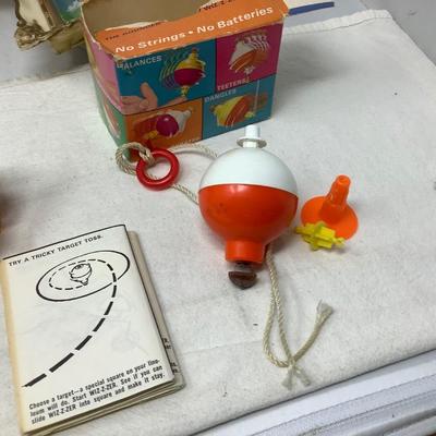 Sale Photo Thumbnail #51: You get Bradley doll 1984, Bo Peep doll made in Hong Kong, plastic wind up bear, vintage toy top in box, vintage panda bear plushy, and pioneer box.