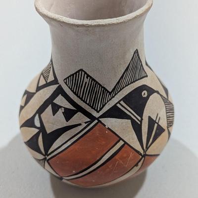 Acoma Vase Red/Black/White Traditional Geometric Signed Flora Ray 5 1/2" (SR)