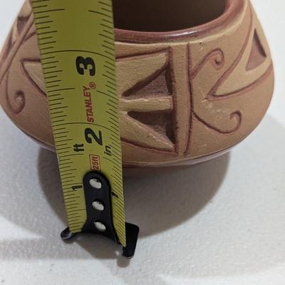 Native American Carved Red Pottery Bowl 4 1/2" Signed (SR)