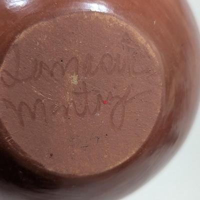 Native American Carved Red Pottery Bowl 4 1/2" Signed (SR)