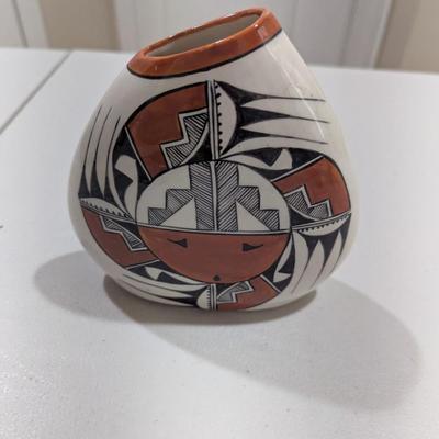 Hopi Sun Face Vase Pottery 6" Signed A. Corpuz (SR)