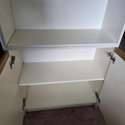 Tall Cream Laminate Bookshelf with Storage Cabinet Base