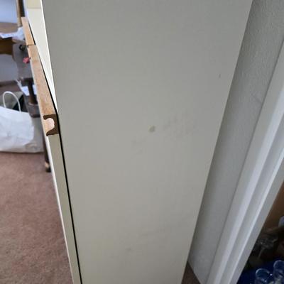 Tall Cream Laminate Bookshelf with Storage Cabinet Base