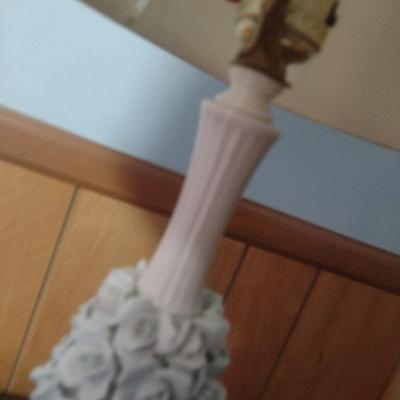 Mid-Century Porcelain Italian Capodimonte Style Blue Rose Table Lamp with Marble Base