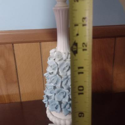 Mid-Century Porcelain Italian Capodimonte Style Blue Rose Table Lamp with Marble Base