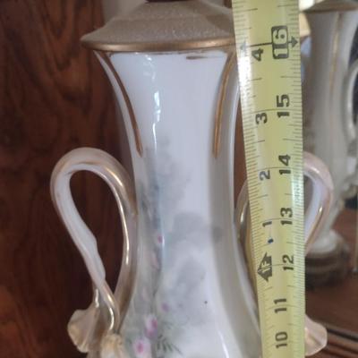 Vintage Italian Porcelain Hand Painted Vase Post Table Lamp with Shade