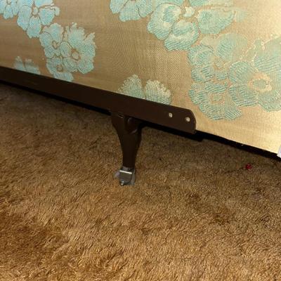 TWIN BED BOX SPRING WITH HEADBOARD AND METAL FRAME ON CASTERS