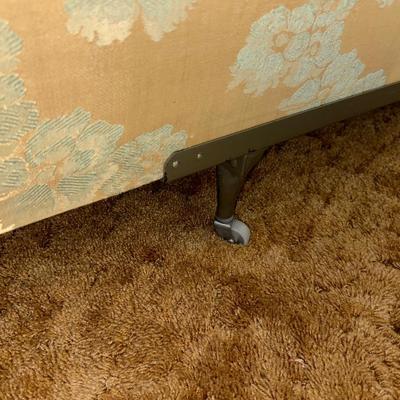 TWIN BED BOX SPRING WITH HEADBOARD AND METAL FRAME ON CASTERS