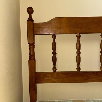 TWIN BED BOX SPRING WITH HEADBOARD AND METAL FRAME ON CASTERS