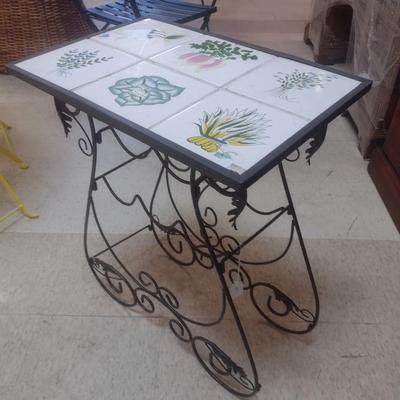 Tile Top Metal Frame Plant Table