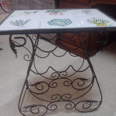 Tile Top Metal Frame Plant Table