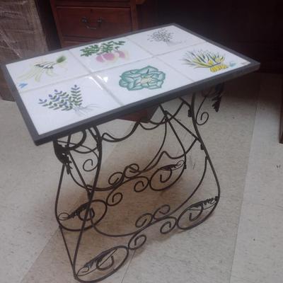 Tile Top Metal Frame Plant Table