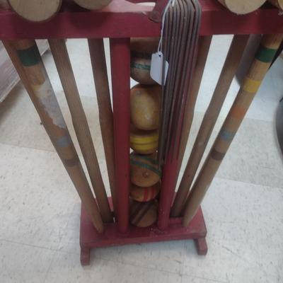 Vintage Wood Mallet and Ball Croquet Set
