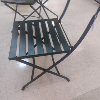 Vintage Three-Piece Patio Metal Table and Chair Set Folding Leg Design