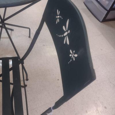 Vintage Three-Piece Patio Metal Table and Chair Set Folding Leg Design