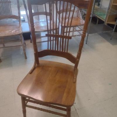Set of Six Solid Oak Spindle Back Dining Chairs