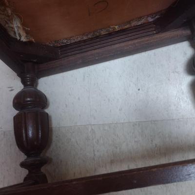 Set of Six Vintage Walnut Framed Dining Chairs includes One Carver Chair Cushioned Seats