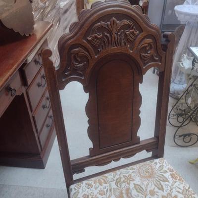 Set of Six Vintage Walnut Framed Dining Chairs includes One Carver Chair Cushioned Seats