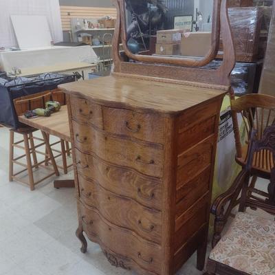 Impressive Antique Oak Two Over Four Dresser with Harness Swivel Mirror