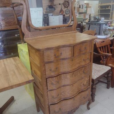 Impressive Antique Oak Two Over Four Dresser with Harness Swivel Mirror