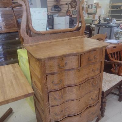 Impressive Antique Oak Two Over Four Dresser with Harness Swivel Mirror