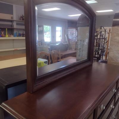 Large Mahogany Finish Ten Drawer Dresser with Mirror