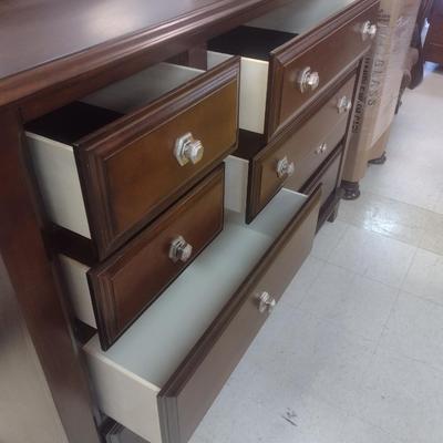 Large Mahogany Finish Ten Drawer Dresser with Mirror