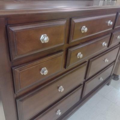 Large Mahogany Finish Ten Drawer Dresser with Mirror