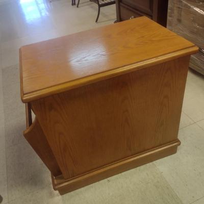 Oak Finish Side Table with Storage Compartment and Magazine Rack Choice B