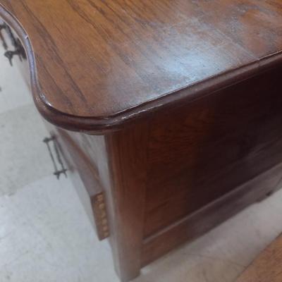 Antique Solid Oak Serpentine Two Over One Dresser with Harnessed Swivel Mirror