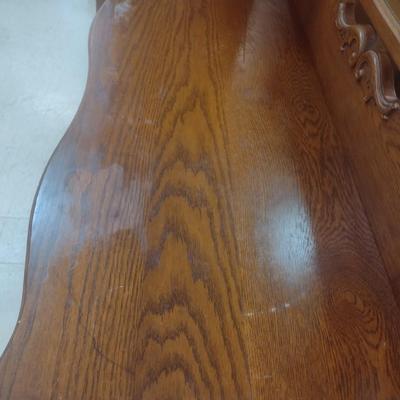 Antique Solid Oak Serpentine Two Over One Dresser with Harnessed Swivel Mirror