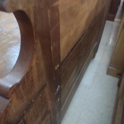 Antique Solid Oak Serpentine Two Over One Dresser with Harnessed Swivel Mirror