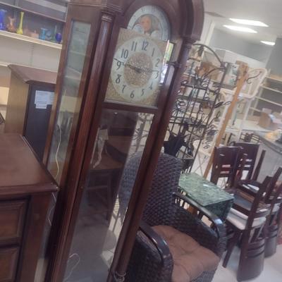 Vintage Mid Century Revere Grandfather Clock Electric Telechron Movement with Weights and Pendulum