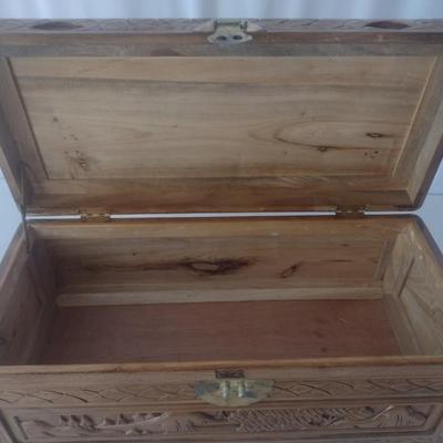 Vintage Wood Carved Storage Trunk Wildlife Theme Asian Influence Choice 28"