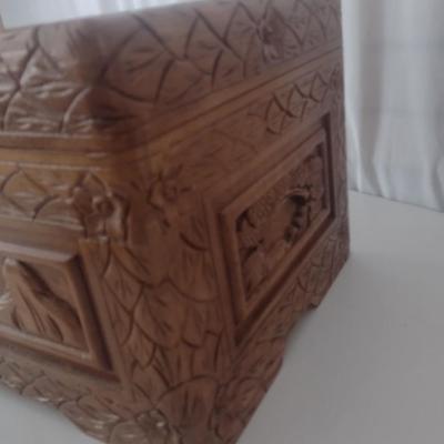 Vintage Wood Carved Storage Trunk Wildlife Theme Asian Influence Choice 28"