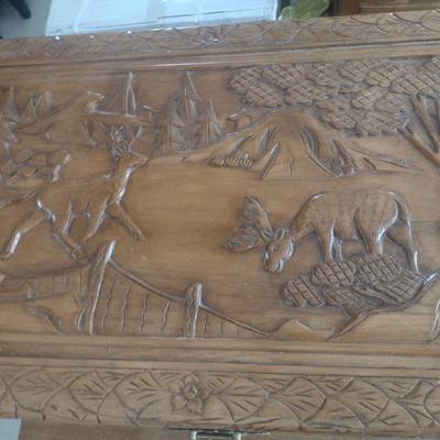Vintage Wood Carved Storage Trunk Wildlife Theme Asian Influence Choice 40"