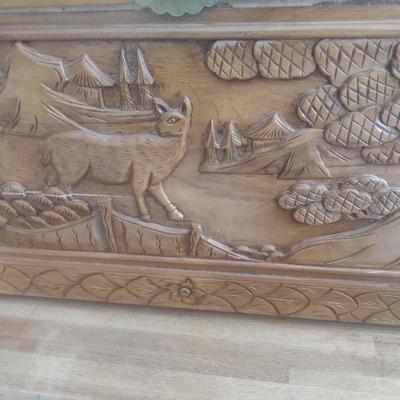 Vintage Wood Carved Storage Trunk Wildlife Theme Asian Influence Choice 40"