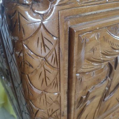 Vintage Wood Carved Storage Trunk Wildlife Theme Asian Influence Choice 40"