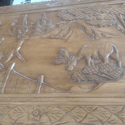 Vintage Wood Carved Storage Trunk Wildlife Theme Asian Influence Choice 40"