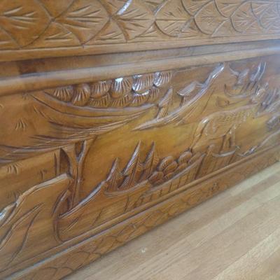 Vintage Wood Carved Storage Trunk Wildlife Theme Asian Influence Choice 40"