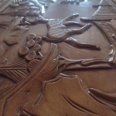 Vintage Wood Carved Storage Trunk Wildlife Theme Asian Influence Choice 40"