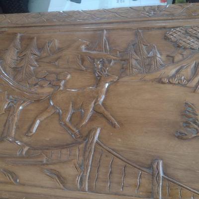 Vintage Wood Carved Storage Trunk Wildlife Theme Asian Influence Choice 40"