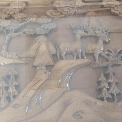 Vintage Wood Carved Accent Table Wildlife Theme Asian Influence Glass Top Cover
