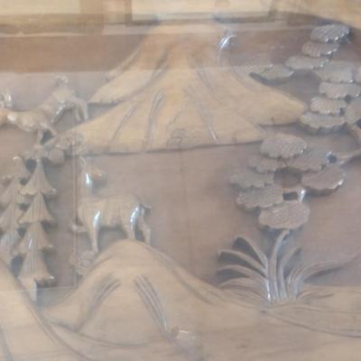 Vintage Wood Carved Accent Table Wildlife Theme Asian Influence Glass Top Cover