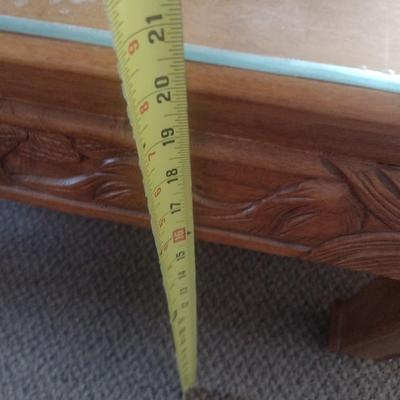 Vintage Wood Carved Accent Table Wildlife Theme Asian Influence Glass Top Cover