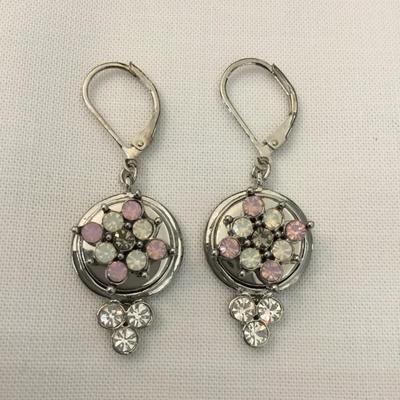 Silver tone rhinestone dangle earrings