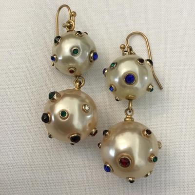 Cute faux white pearl CZ multicolored dangling earrings