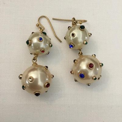 Cute faux white pearl CZ multicolored dangling earrings